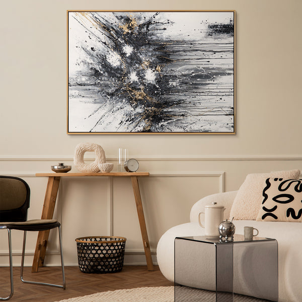 Framed Black and Gold Wall Art Vertical Abstract Composition — Rising Silence