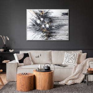 Framed Black and Gold Wall Art Vertical Abstract Composition — Rising Silence