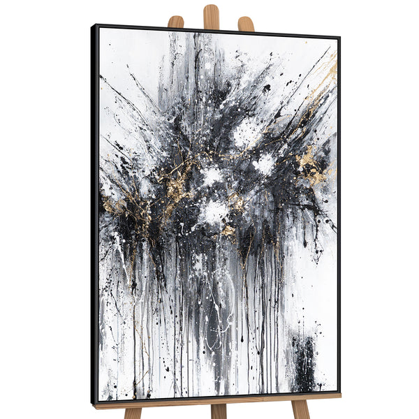 Modern Canvas Painting "Flower Silhouettes" – Abstract Art with Gold Frame
