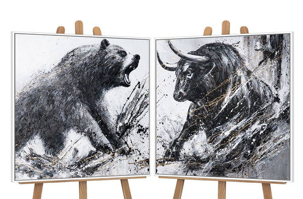Framed Wall Art Set in Black and White with Powerful Animal Contrast — Dual Force