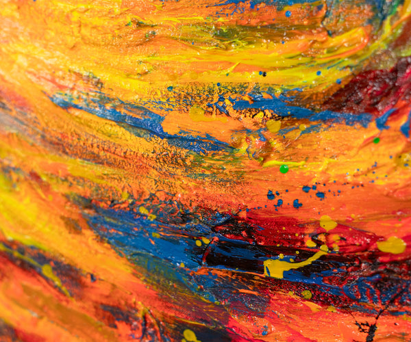 Canvas Wall Art with Frame „Glowing Paths in Autumn Forest“ – Hand-painted with Texture

