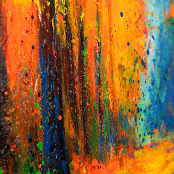 Canvas Wall Art with Frame „Glowing Paths in Autumn Forest“ – Hand-painted with Texture
