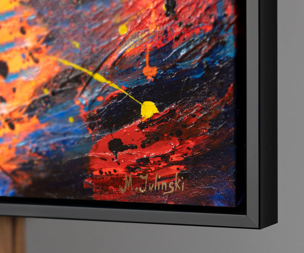 Canvas Wall Art with Frame „Glowing Paths in Autumn Forest“ – Hand-painted with Texture
