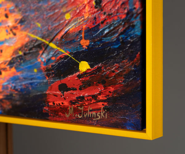 Canvas Wall Art with Frame „Glowing Paths in Autumn Forest“ – Hand-painted with Texture
