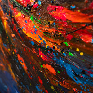 Canvas Wall Art with Frame „Fire Sparks“ – Hand-painted Night Landscape

