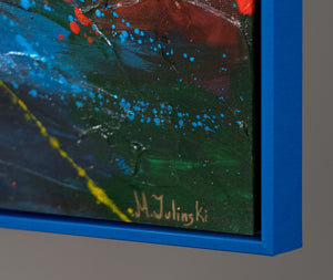Canvas Wall Art with Frame „Fire Sparks“ – Hand-painted Night Landscape

