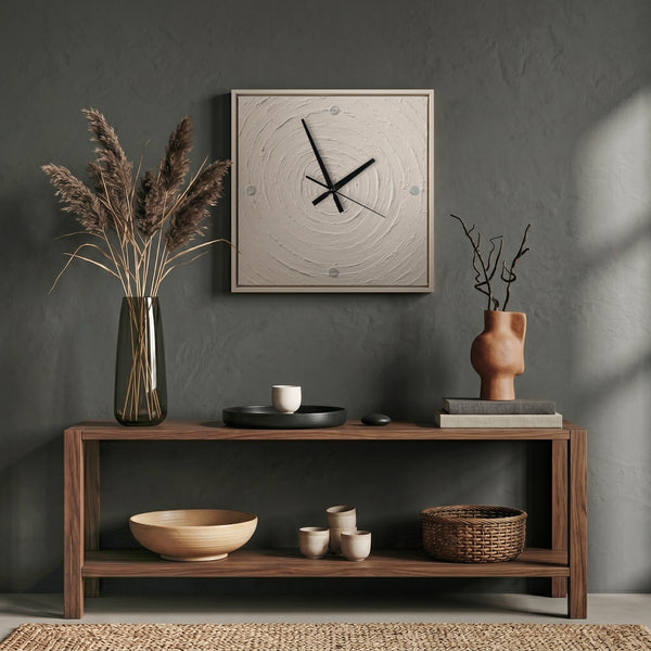 Handgemalte Wanddeko fürs Wohnzimmer – minimalistische Spiralkomposition – 35×35 cm