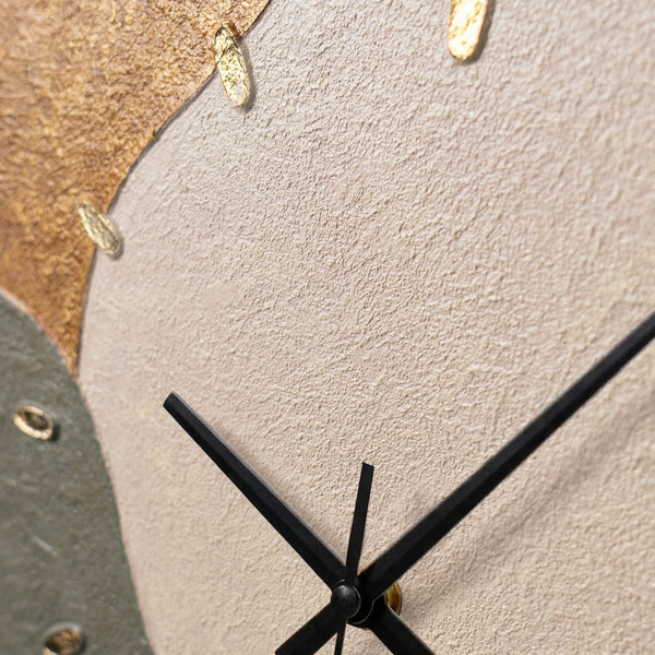 Unique Hand-Painted Wall Clock – Abstract Landscape, Olive, Ochre & Beige, 35×35 cm