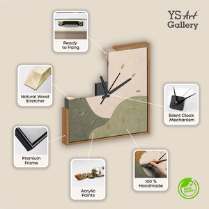 Unique Hand-Painted Wall Clock – Abstract Landscape, Olive, Ochre & Beige, 35×35 cm
