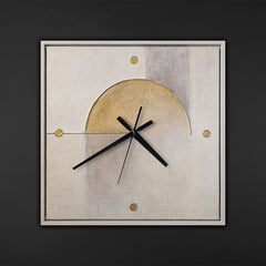 Unique Hand-Painted Wall Clock – Gold Sun Half Circle, Beige & Lavender, 35×35 cm