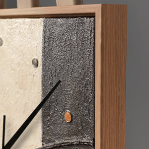 Unique Hand-Painted Wall Clock – White & Gold Flowing Abstract, Wood Frame, 35×35 cm