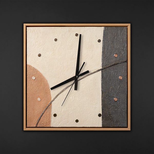 Unique Hand-Painted Wall Clock – White & Gold Flowing Abstract, Wood Frame, 35×35 cm