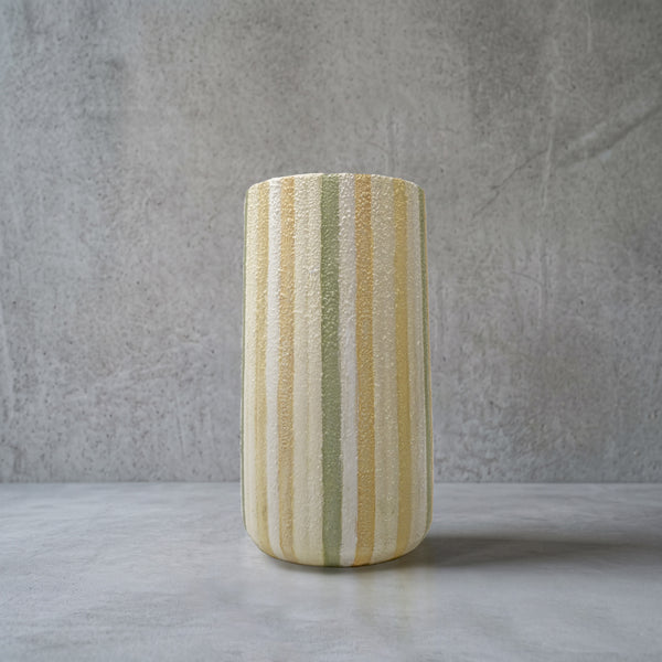 Keramik bodenvase beige handbemaltes Blattmotiv, 22 cm