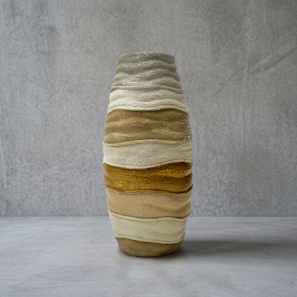 Keramik Japanische Bodenvase handbemalt in Erdtönen, 21 cm
