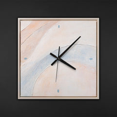 Unique Hand-Painted Wall Clock – Peach & Pale Blue Soft Abstract, 35×35 cm
