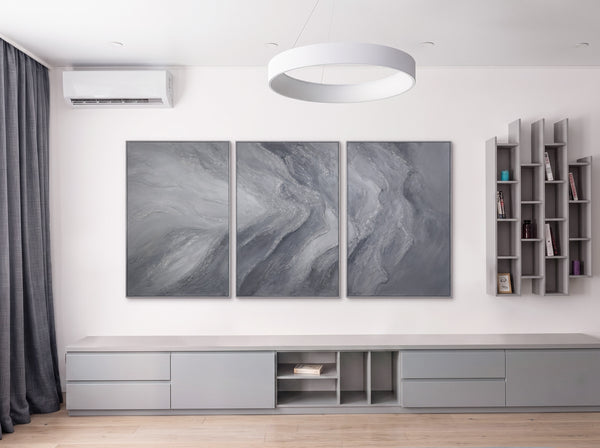 Hand-Painted Grey Wall Art in Frame "Memory of Rocks"