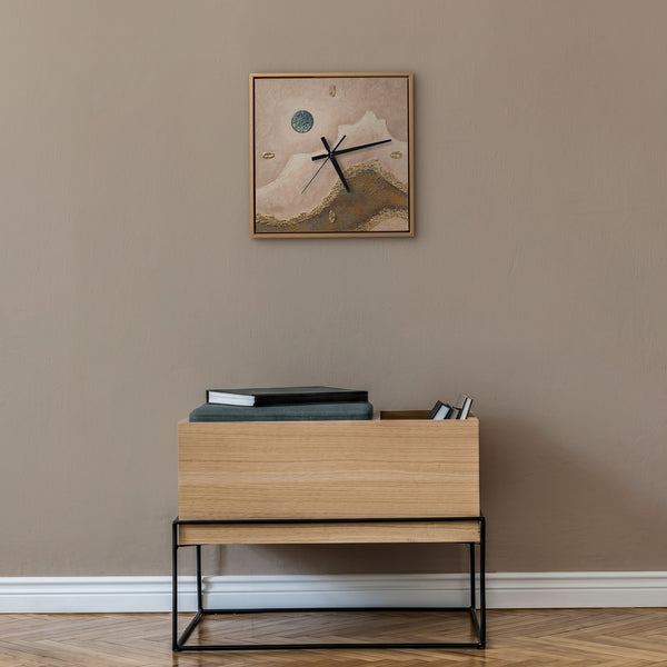 Unique Hand-Painted Wall Clock – Desert Landscape Sand, Brown & Gold, 35×35 cm