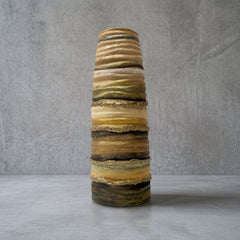 Porzellanvase handbemalt in Ocker und Petrol, 30,5 cm