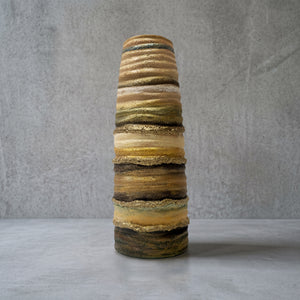 Porzellanvase handbemalt in Ocker und Petrol, 30,5 cm
