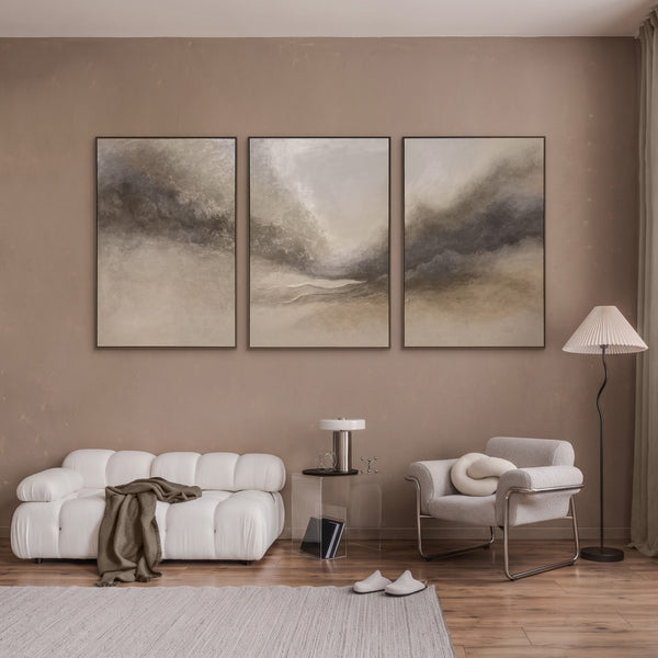 Hand-Painted Beige Wall Art "Misty Morning"