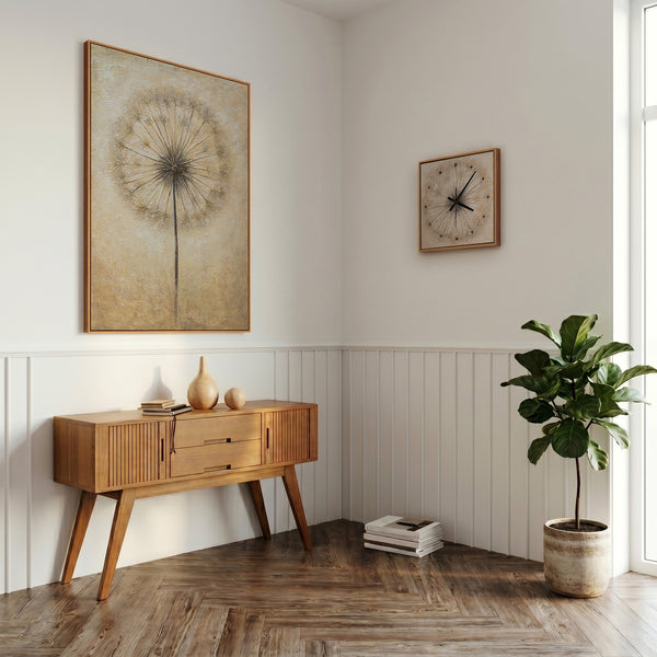 Unique Hand-Painted Wall Clock – Dandelion Seed Head, Natural Beige, 35×35 cm