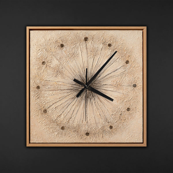 Unique Hand-Painted Wall Clock – Dandelion Seed Head, Natural Beige, 35×35 cm