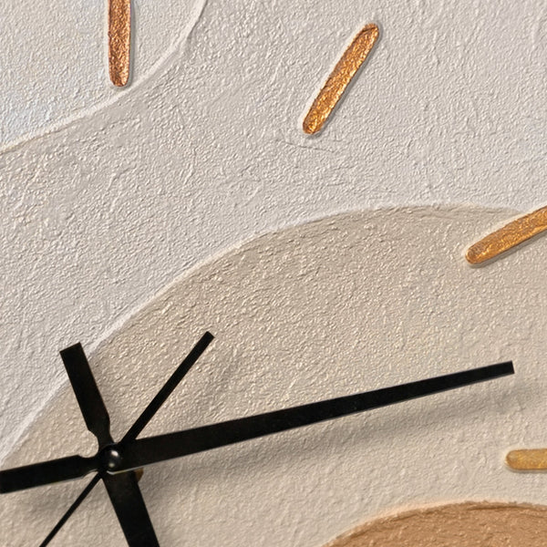 Unique Hand-Painted Wall Clock – Minimalist Leaf Stems, Grey & Beige, 35×35 cm