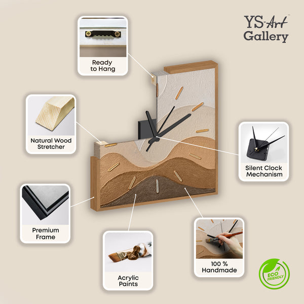Unique Hand-Painted Wall Clock – Minimalist Leaf Stems, Grey & Beige, 35×35 cm