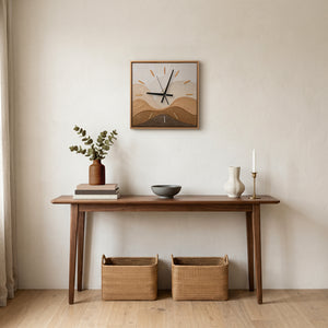 Unique Hand-Painted Wall Clock – Minimalist Leaf Stems, Grey & Beige, 35×35 cm