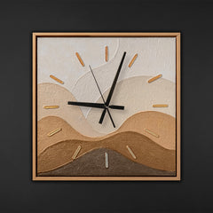 Unique Hand-Painted Wall Clock – Minimalist Leaf Stems, Grey & Beige, 35×35 cm