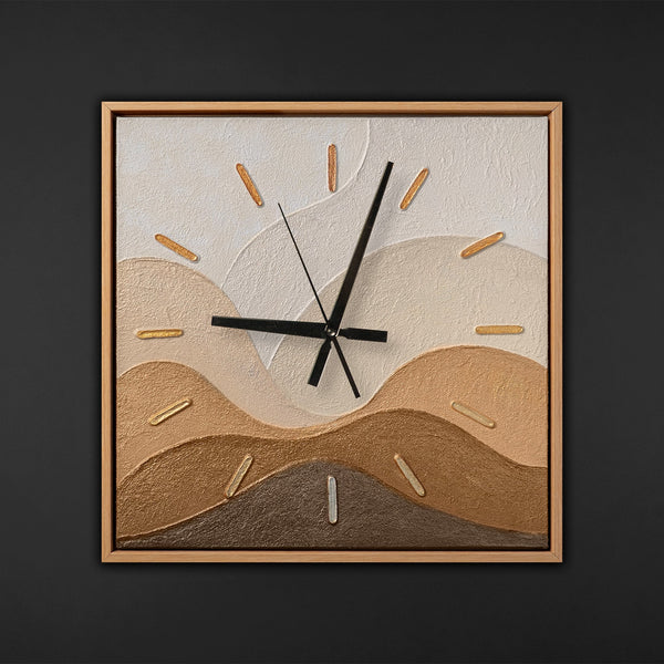 Unique Hand-Painted Wall Clock – Minimalist Leaf Stems, Grey & Beige, 35×35 cm