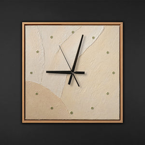 Unique Hand-Painted Wall Clock – White Flower Wreath on Cream, 35×35 cm