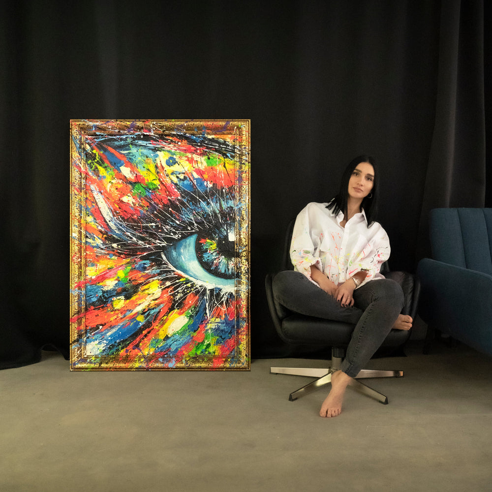 Abstract art painting with frame “The energy of the gaze”
