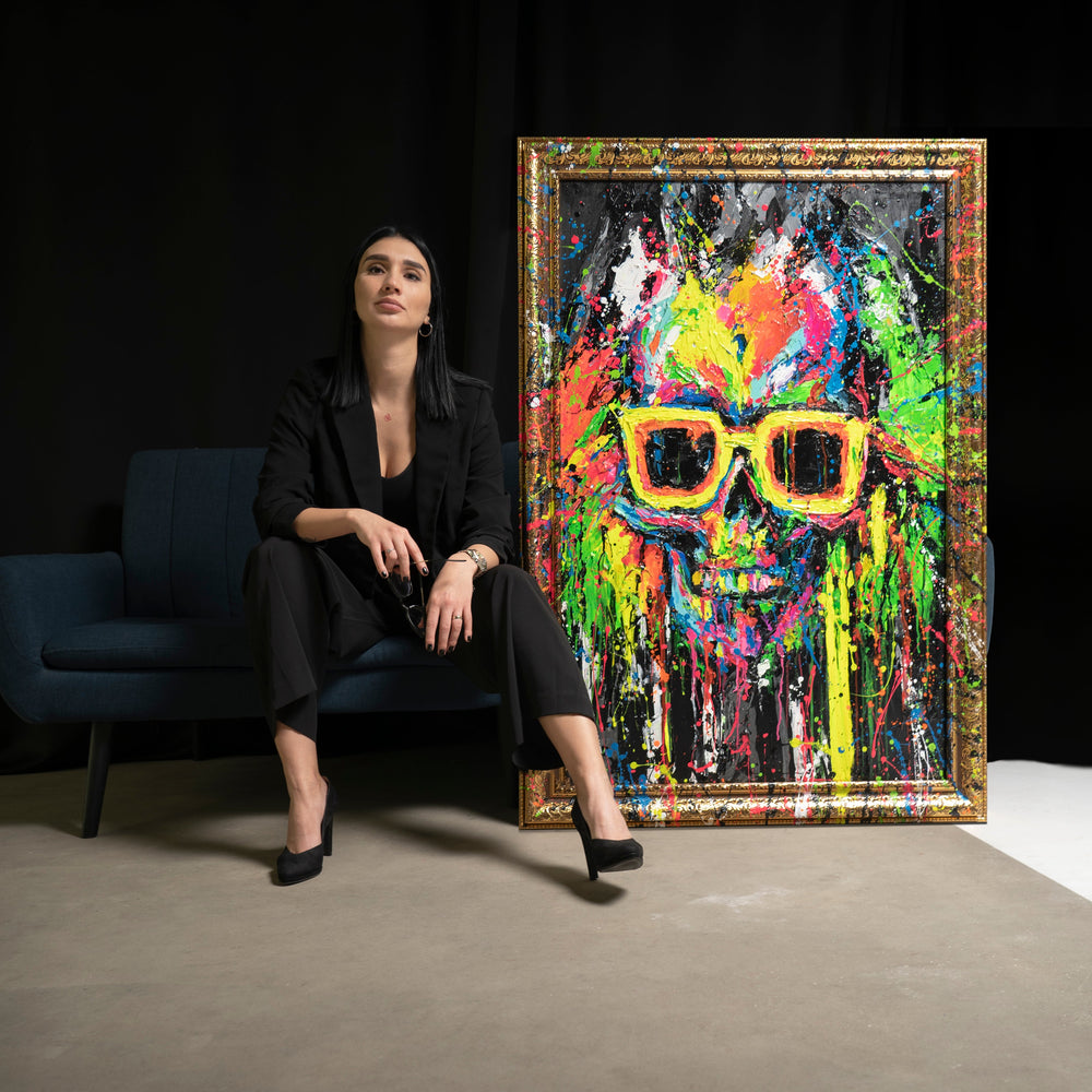 Modern Art with Frame "Neon Splashes" Handmade Canvas Paintings