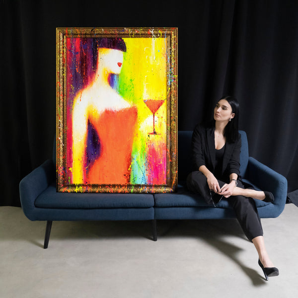 Unique colorful modern large picture in frame for living room "Lady with a Glass"