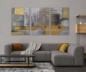 Gold & Silver Abstract Wall Art – Framed Large Textured Canvas – Golden Abstraction