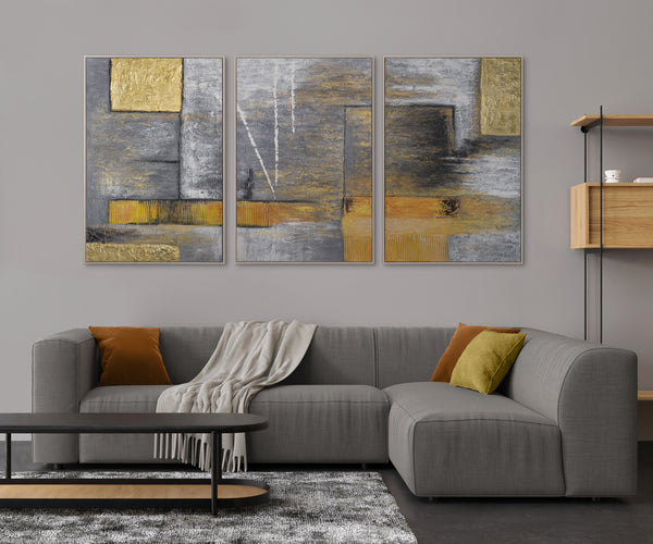 Gold & Silver Abstract Wall Art – Framed Large Textured Canvas – Golden Abstraction