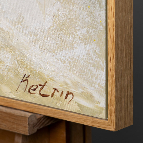 Framed White Blossom Tree Canvas Wall Art with Birds – Textured Neutral Floral Painting – Dawn