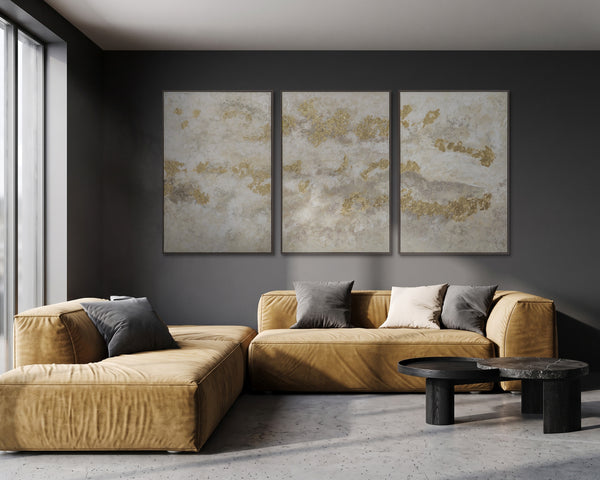 Large Wall Art Framed Gold Textured Abstract Canvas – Aurora Veil