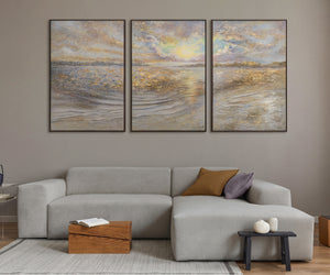 Large Wall Art Coastal Wall Art Framed Panoramic Canvas – Golden Horizon