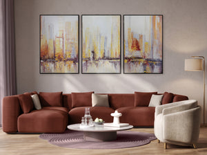 Large Abstract Wall Art Framed Canvas – Golden Skyline