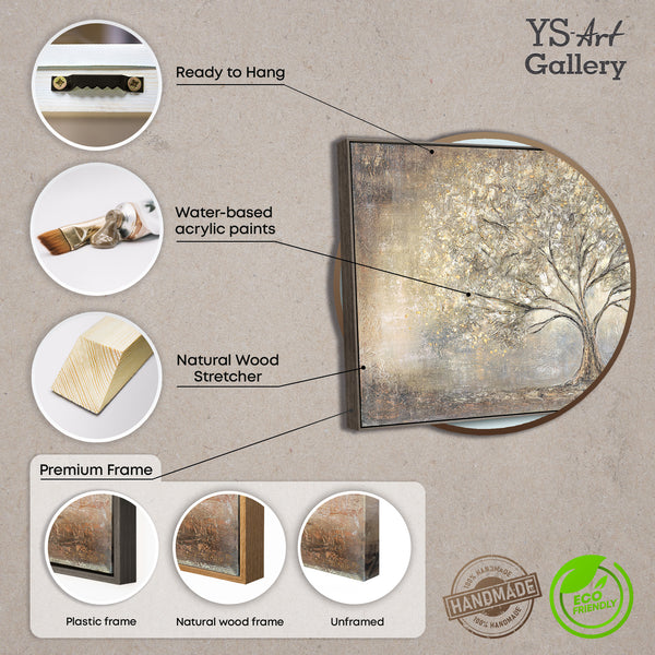 Painted pictures landscape "Gold Tree" with frame modern pictures