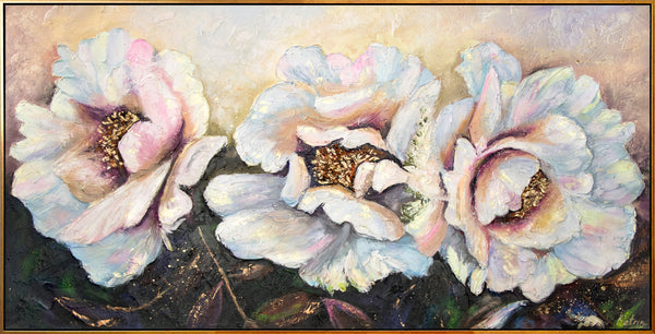 Abstract landscape flower painting with frame "Peonies"