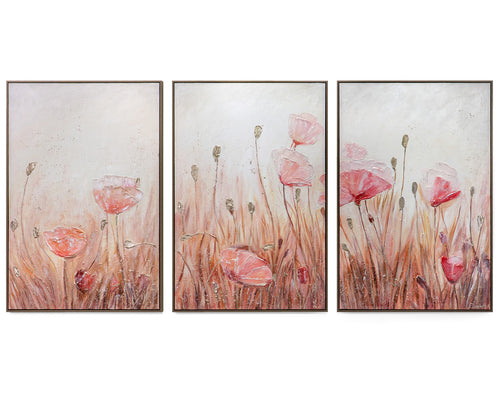 „April“ – handgemaltes Blumen-Triptychon in Rosa und Beige
