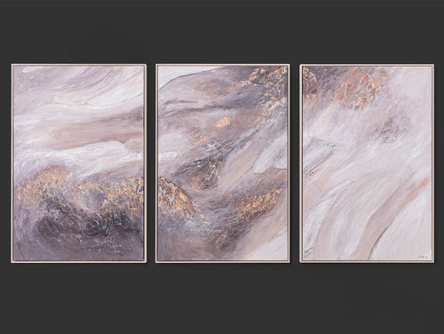 „Relax“ – abstraktes Triptychon in sanften Beige- und Grautönen