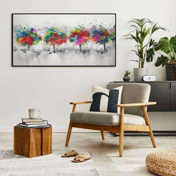 acrylic painting of trees framed wall art for living room