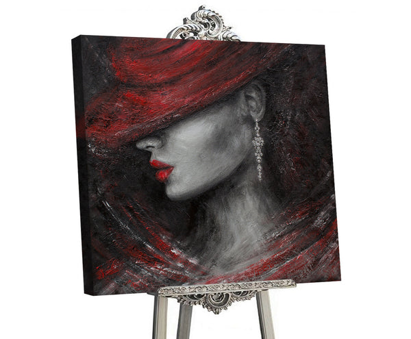 Hand-painted portrait art on canvas with red accents "Style"