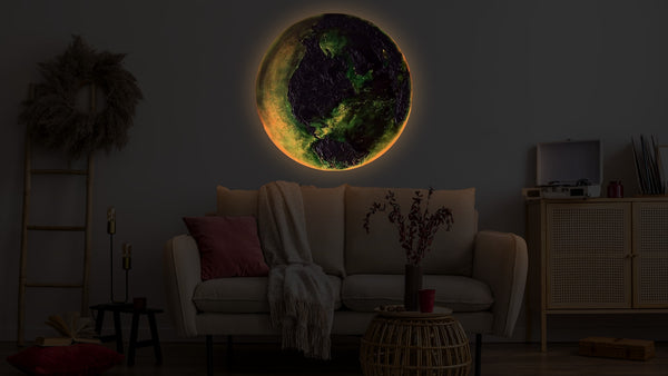 Space wall art - glow in the dark round acrylic painting "Erde"