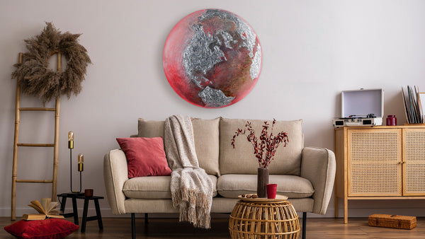 Space wall art - glow in the dark round acrylic painting "Erde"