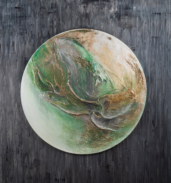 Space wall art - glow in the dark round abstract painting "Uranus"